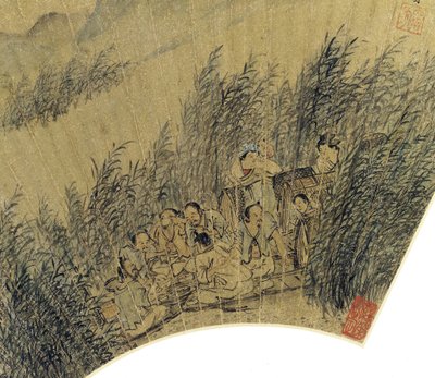 Fishermen in Boats, Reveling on the Edge of a River (detail) by Gu Qian